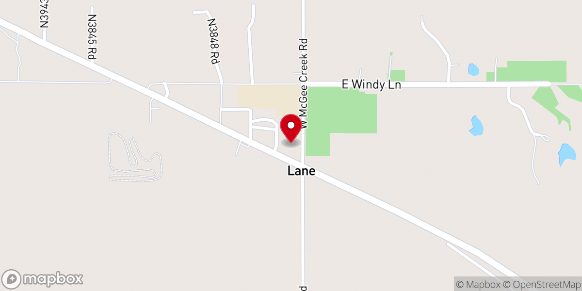 Map showing location of Lane Church of Christ