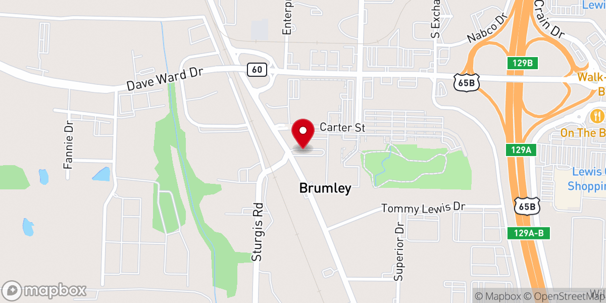 Map showing location of Brumley Baptist Church