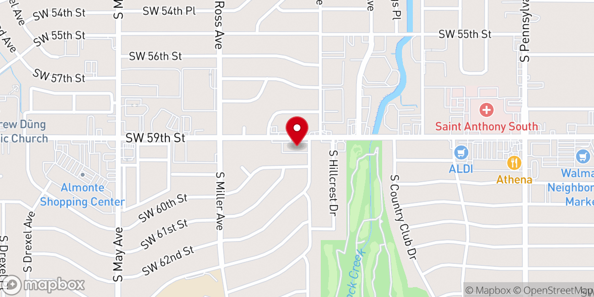 Map showing location of Hillcrest Christian Church