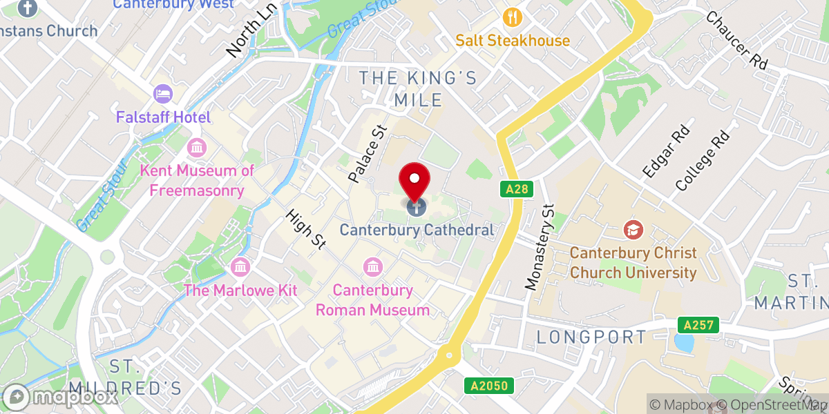 Map showing location of Canterbury Cathedral