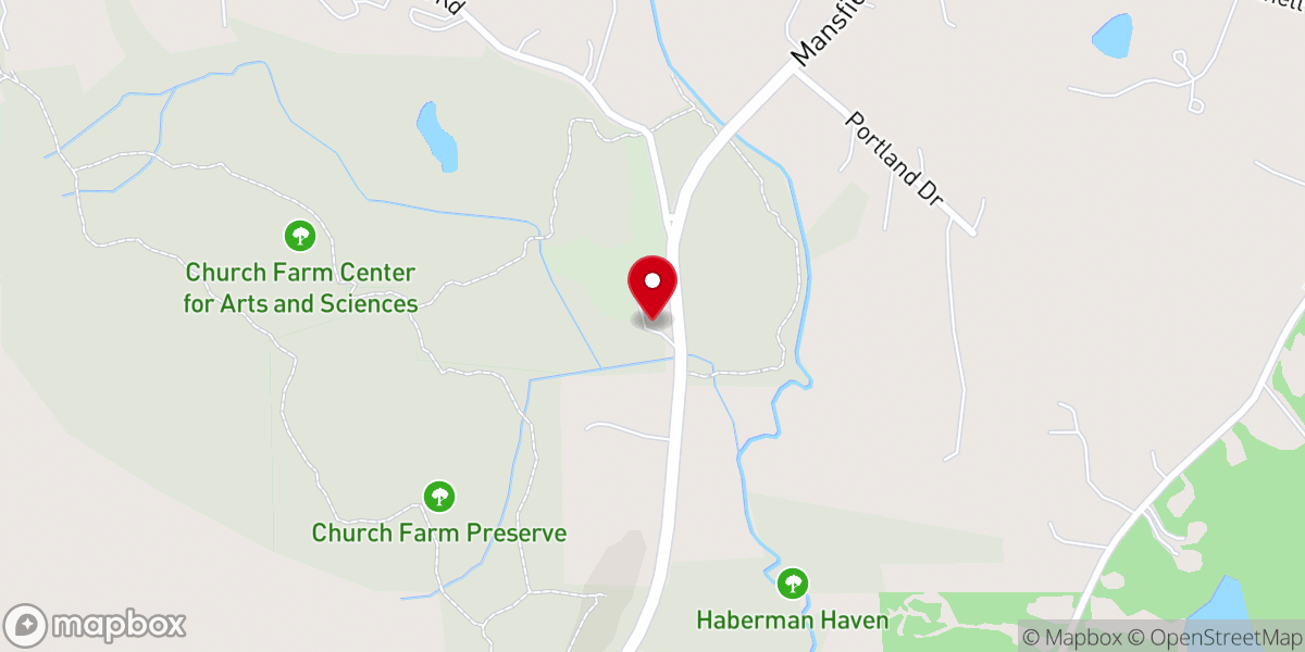 Map showing location of Church Farm Center for the Arts and Sciences