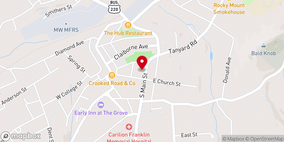 Map showing location of Rocky Mount Christian Church