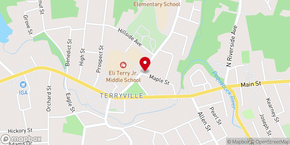 Map showing location of Gospel Hall of Terryville
