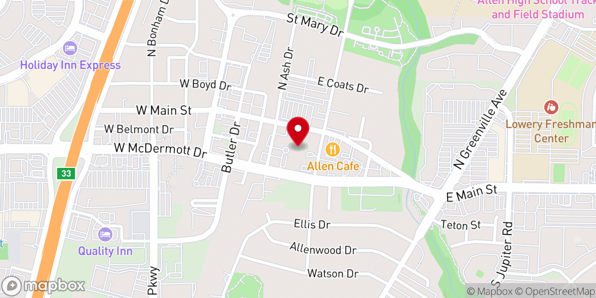 Map showing location of First Baptist Church Allen