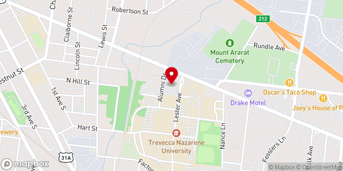 Map showing location of Trevecca Community Church