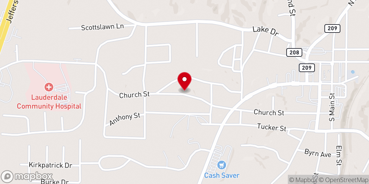 Map showing location of First Assembly of God