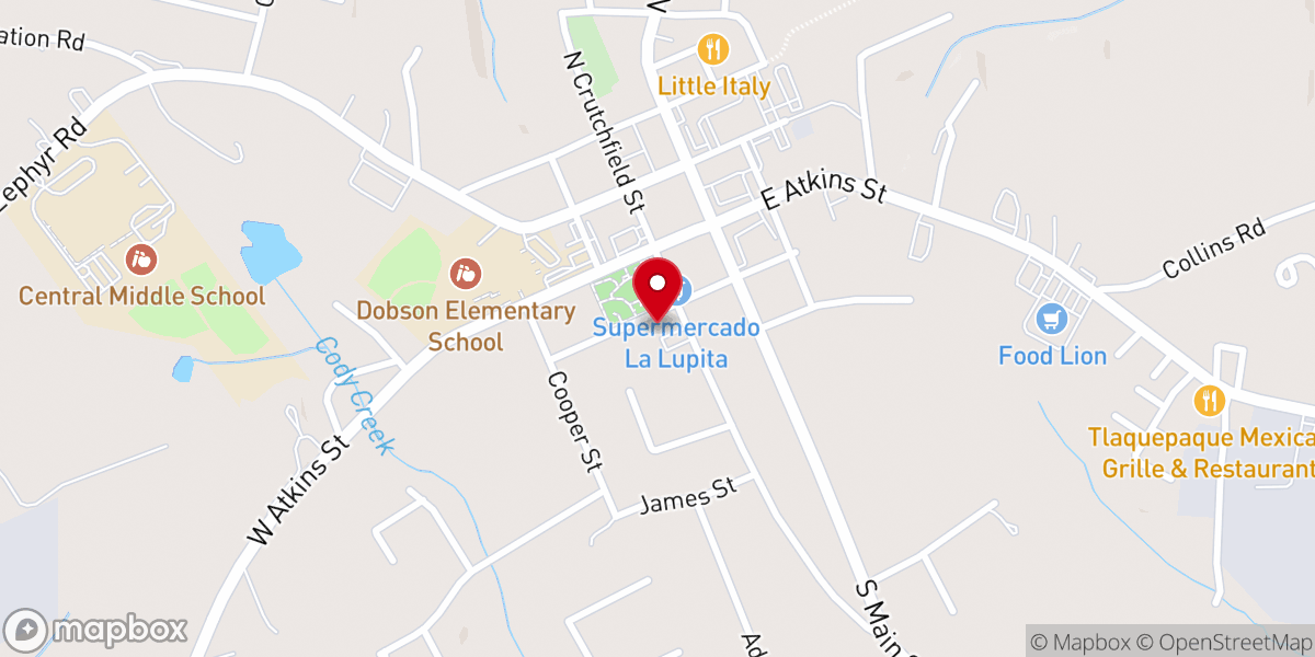 Map showing location of Dobson First Baptist Church