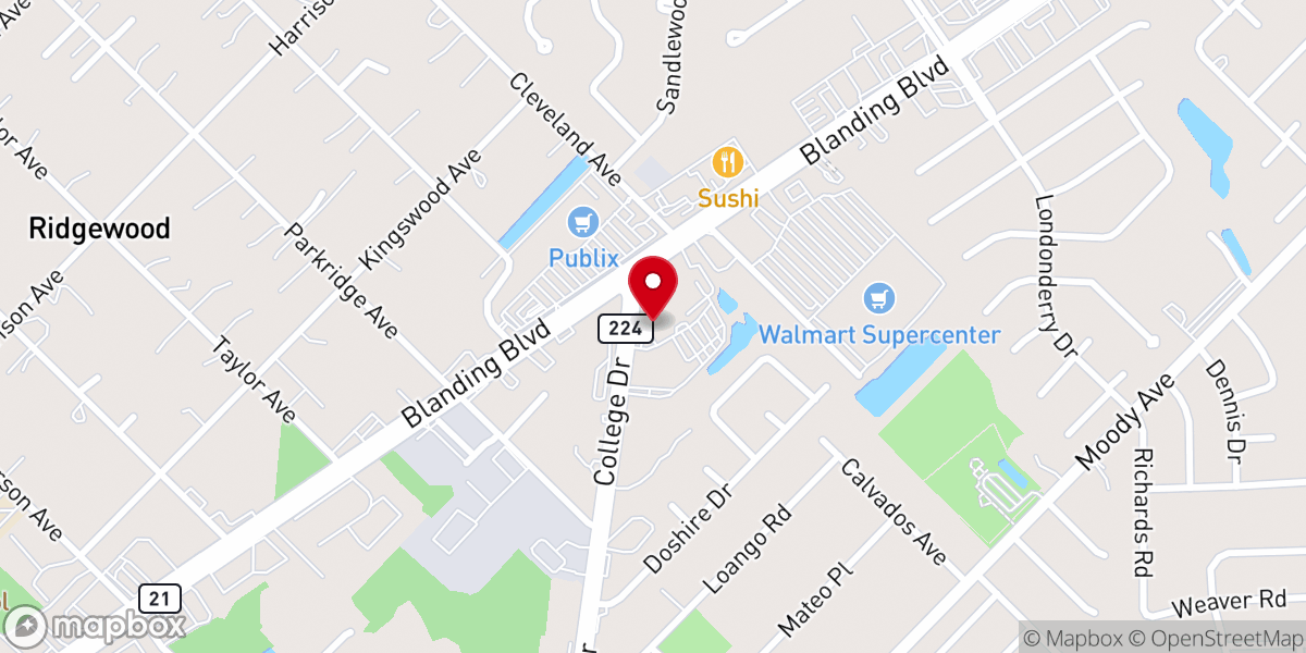 Map showing location of Ridgewood Baptist Church