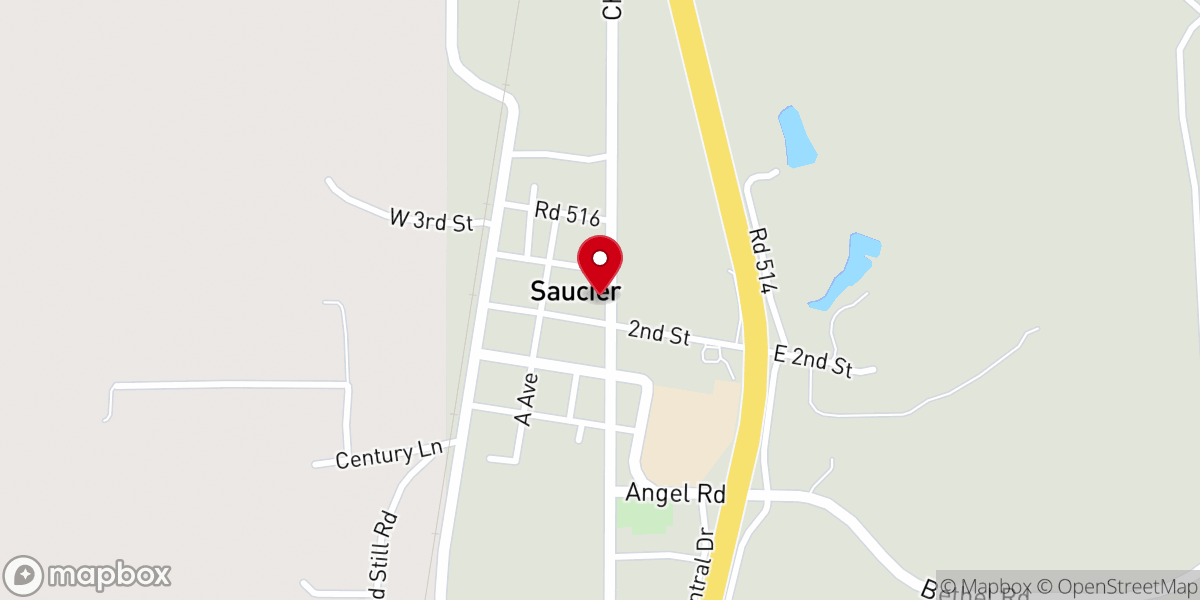 Map showing location of Saucier United Methodist Church