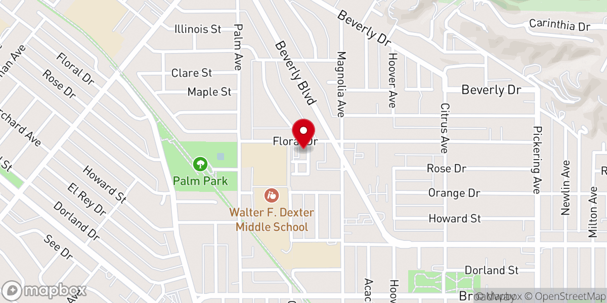 Map showing location of Trinity Lutheran Church of Whittier