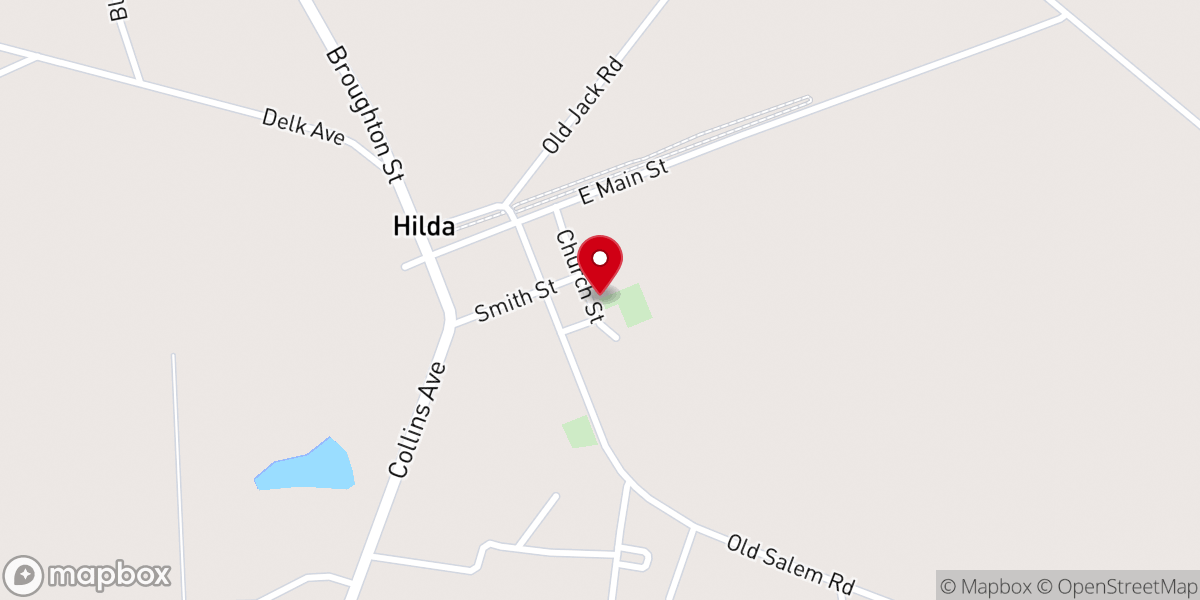 Map showing location of Hilda First Baptist Church