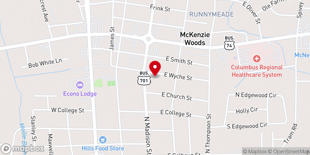 Map showing location of Whiteville Assembly Of God
