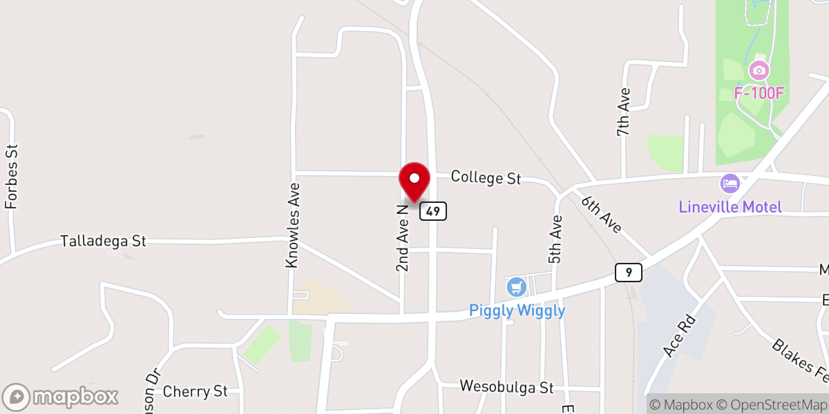 Map showing location of Lineville Baptist Church