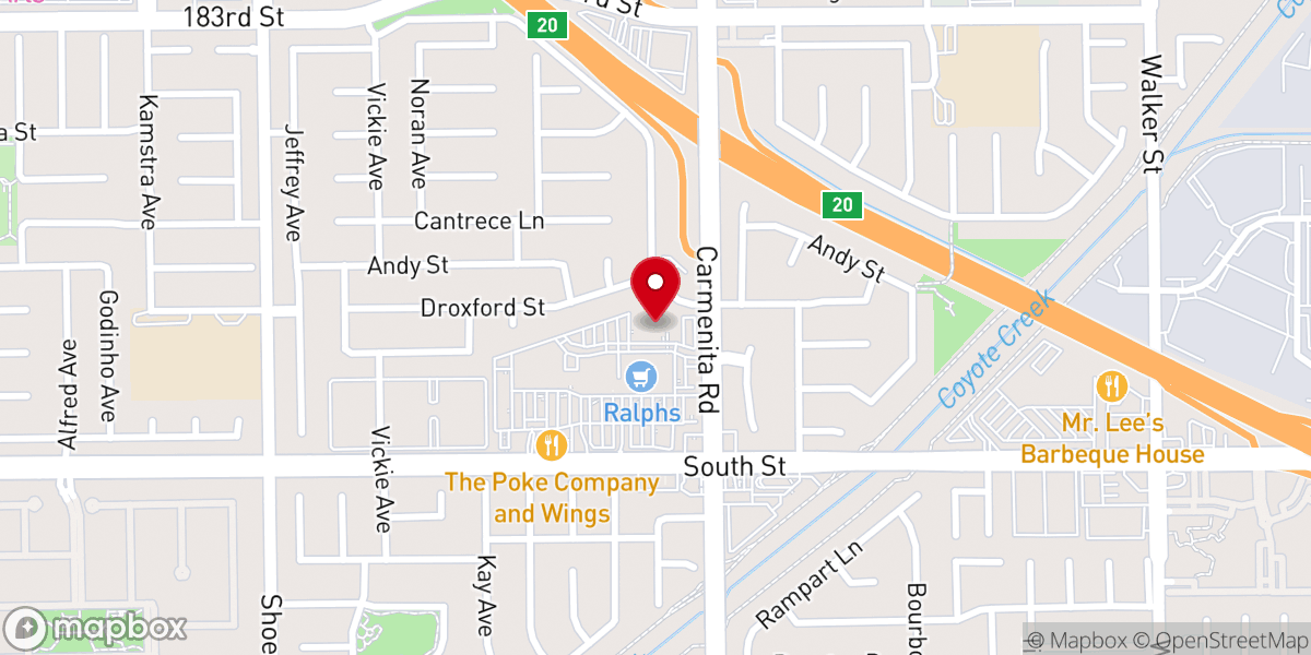Map showing location of Lucky Strike Cerritos
