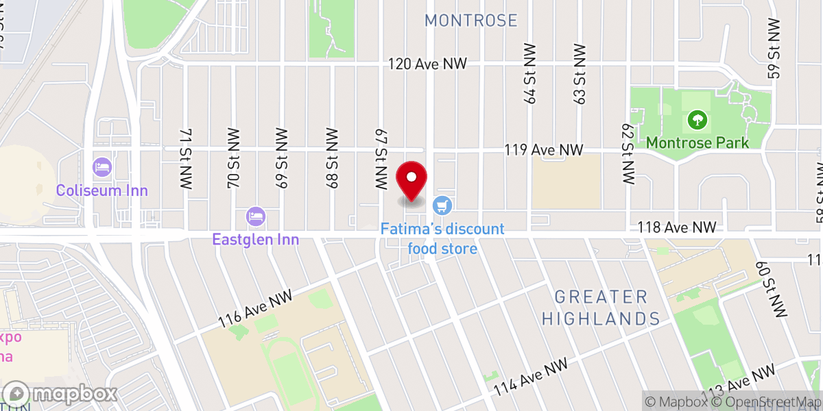 Map showing location of The Potter's House Christian Fellowship Church of Edmonton