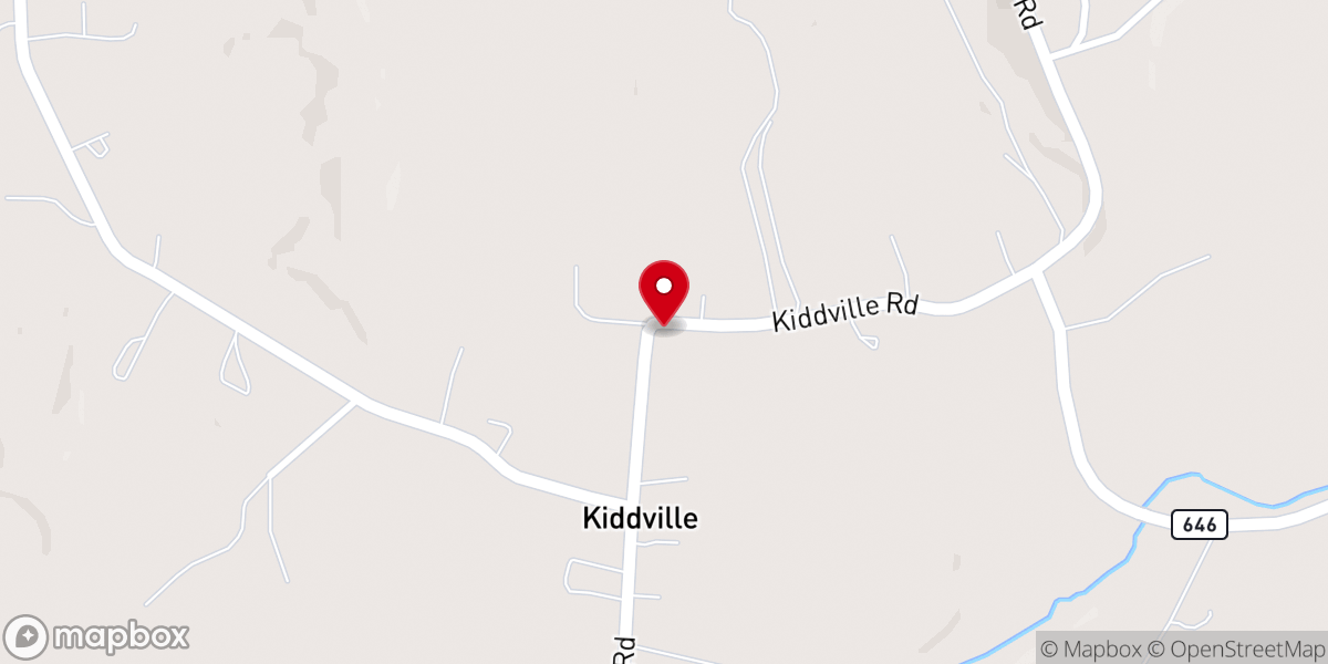 Map showing location of Kiddville Baptist Church