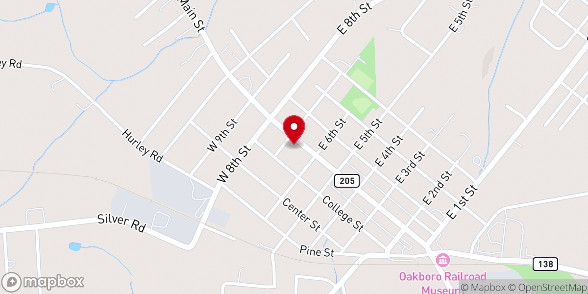 Map showing location of Oakboro Presbyterian Church