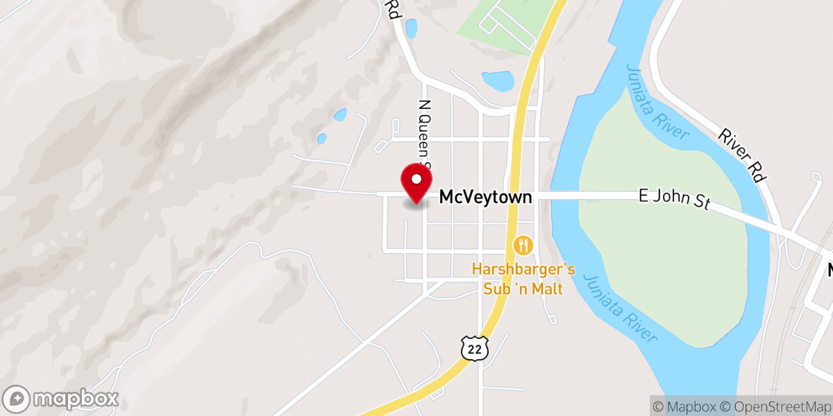 Map showing location of McVeytown United Methodist Church