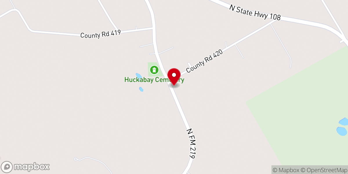 Map showing location of Church of Christ Huckabay, Texas