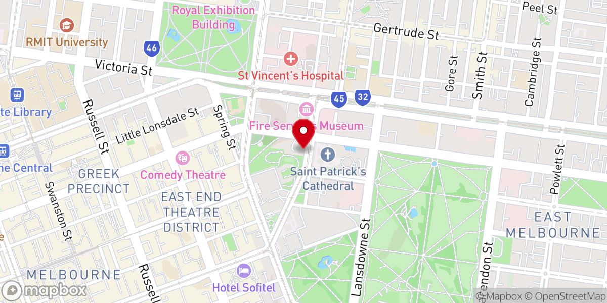 Map showing location of St Peter's Eastern Hill Anglican Church