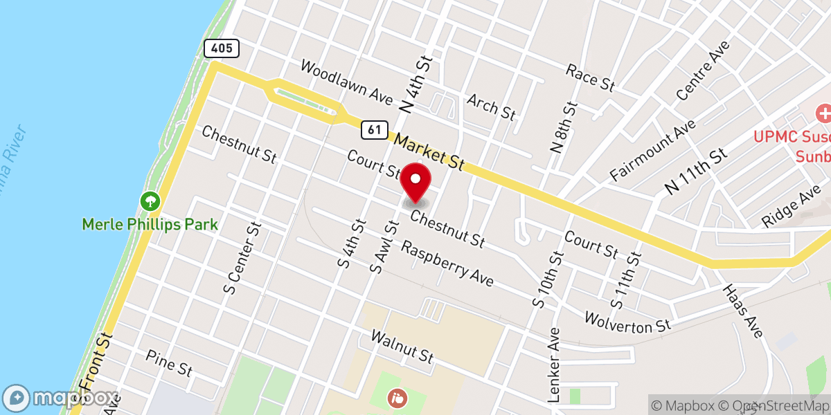 Map showing location of Albright Center for the Arts