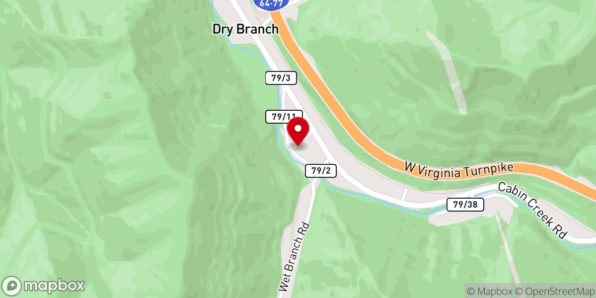 Map showing location of Dry Branch Freewill Baptist Church