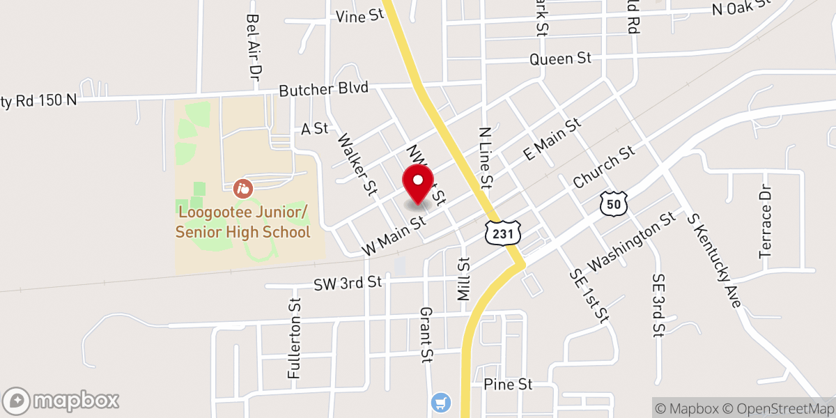 Map showing location of Loogootee United Methodist Church Food Pantry