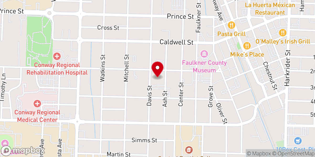 Map showing location of Conway First Baptist Church