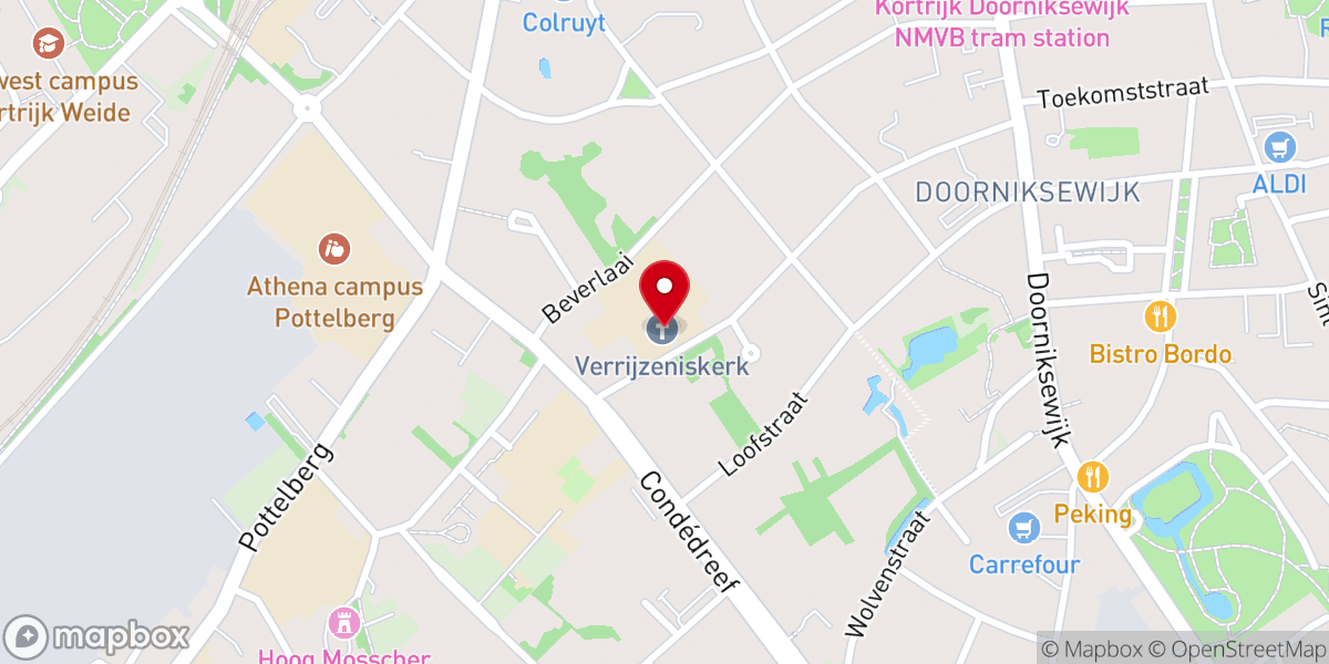 Map showing location of Verrijzeniskerk Kortrijk