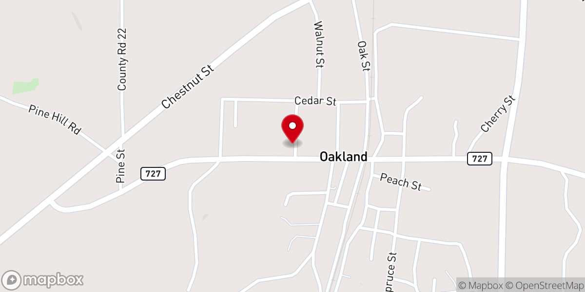 Map showing location of Oakland Baptist Church