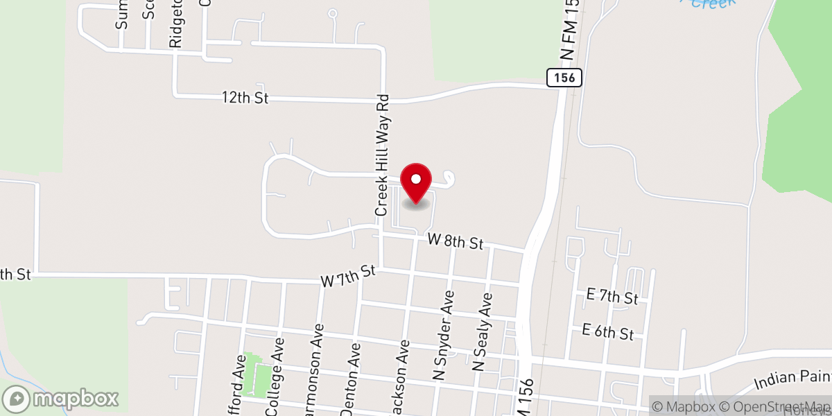 Map showing location of First Baptist Church of Justin