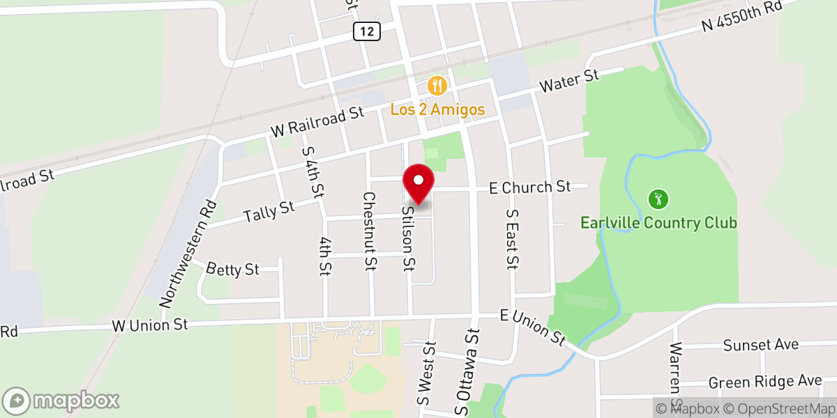Map showing location of Earlville United Methodist Church