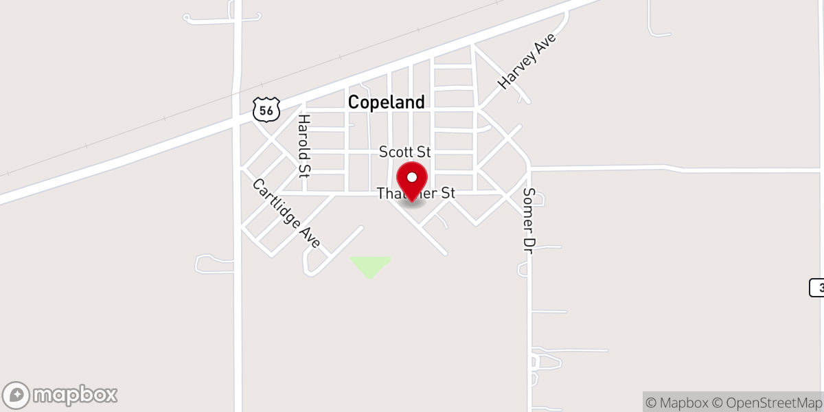 Map showing location of Copeland Christian Church