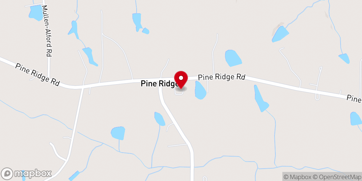 Map showing location of Pine Ridge Baptist Church