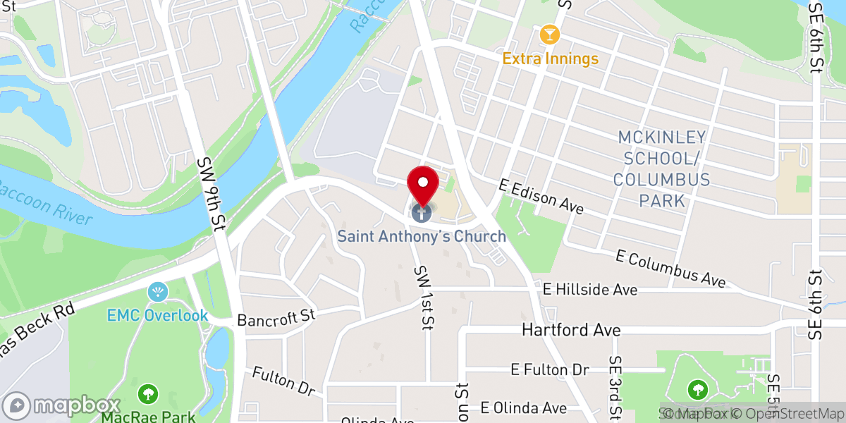 Map showing location of Saint Anthony Catholic Church