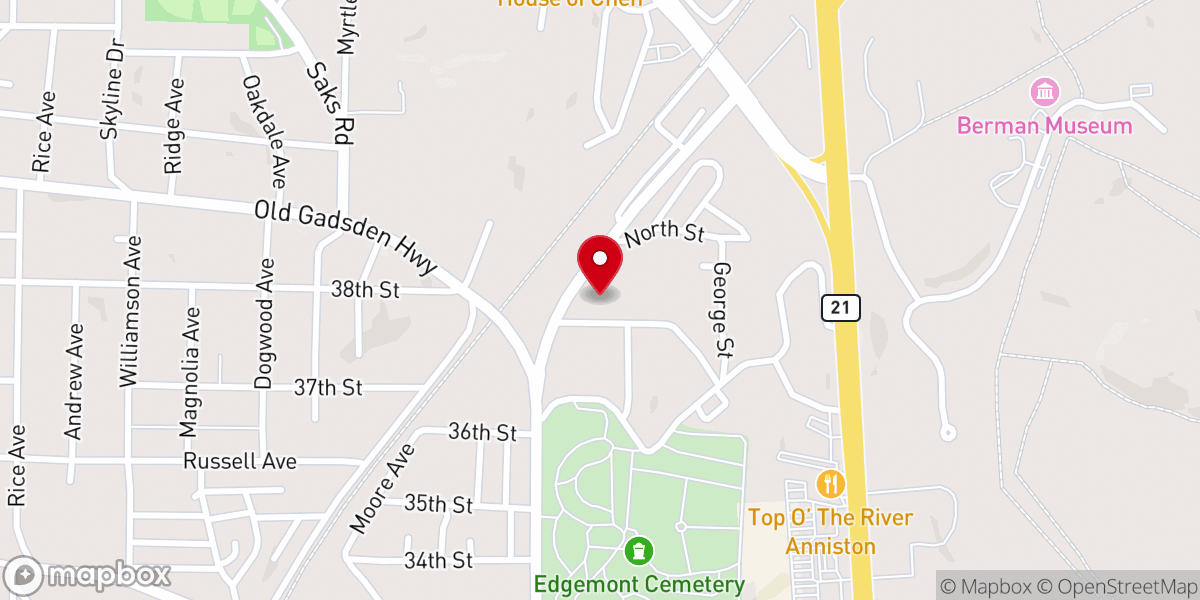 Map showing location of Choccolocco Primitive Baptist Church