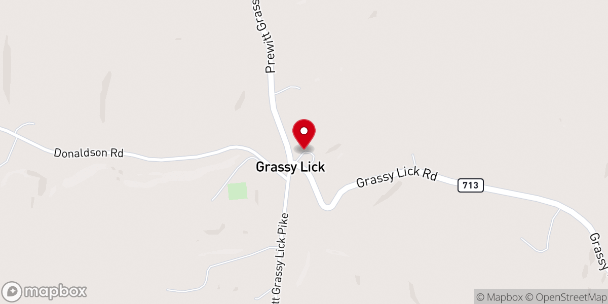 Map showing location of Grassy Lick United Methodist Church
