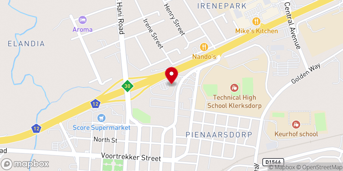 Map showing location of Every Nation Klerksdorp Church | Kerk