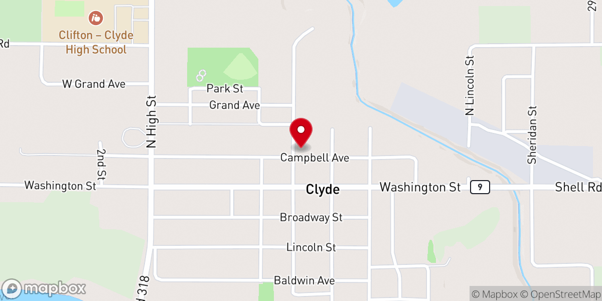 Map showing location of Clyde Christian Church