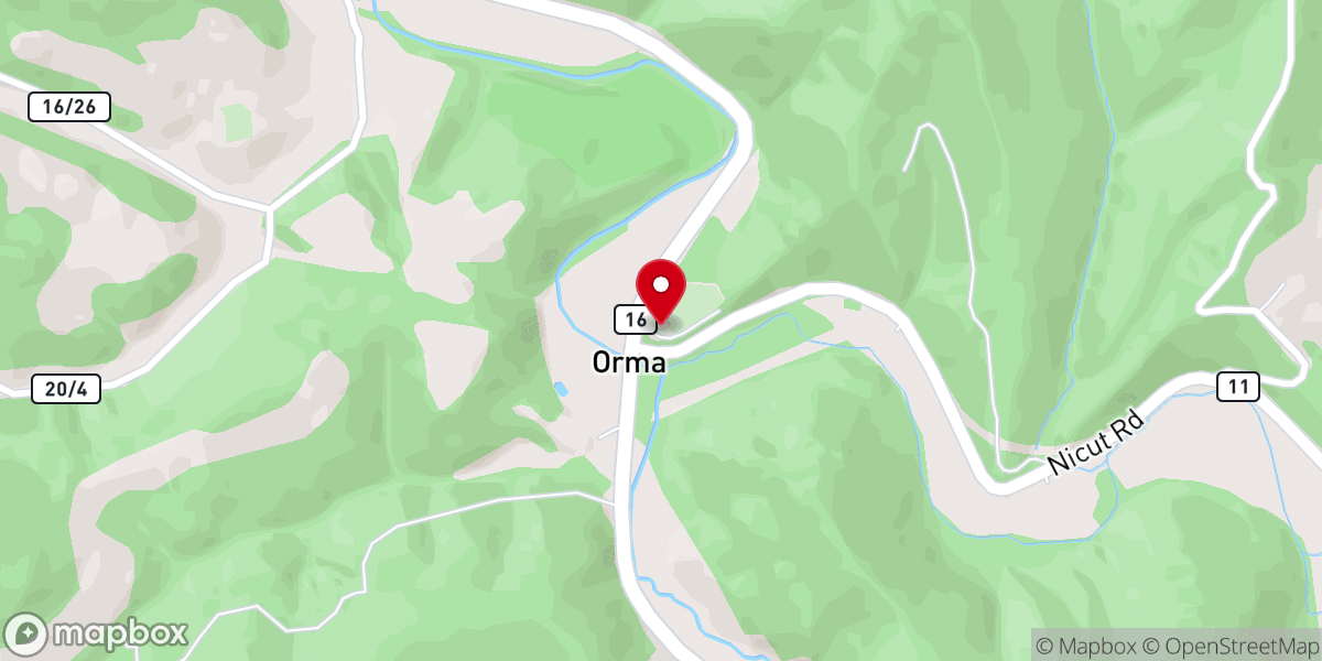 Map showing location of Orma Methodist Church