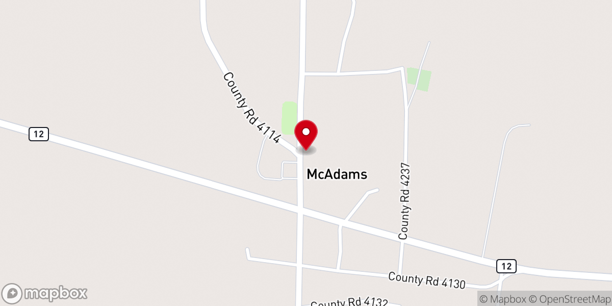 Map showing location of McAdams Methodist Church
