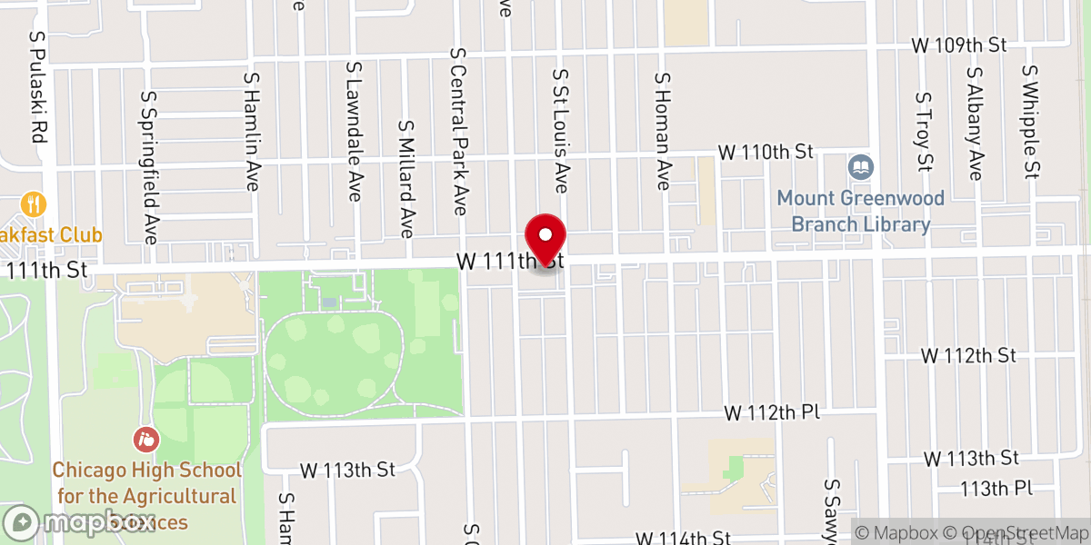 Map showing location of Mount Greenwood Community Church