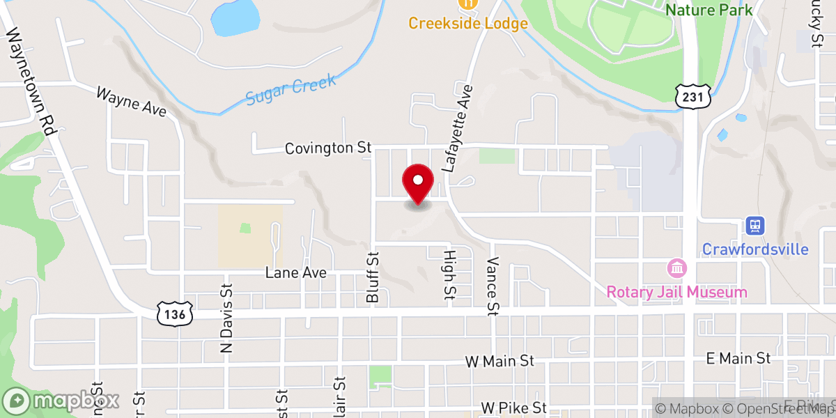 Map showing location of Second Baptist church Crawfordsville, in