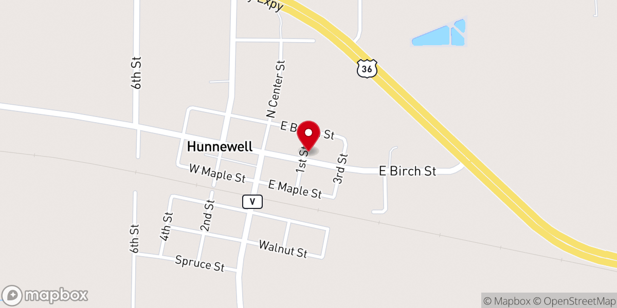 Map showing location of Hunnewell United Methodist Church