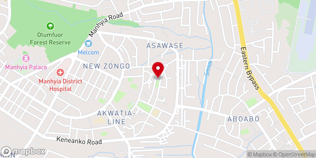 Map showing location of Asawasi Pentecost Church