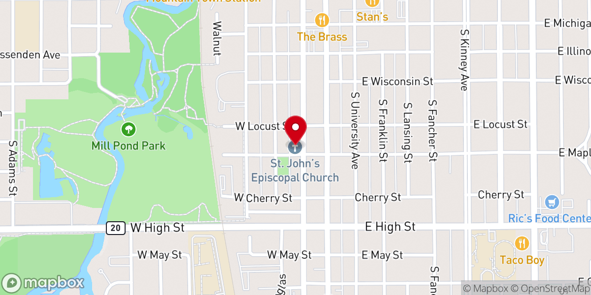 Map showing location of St. John's Episcopal Church