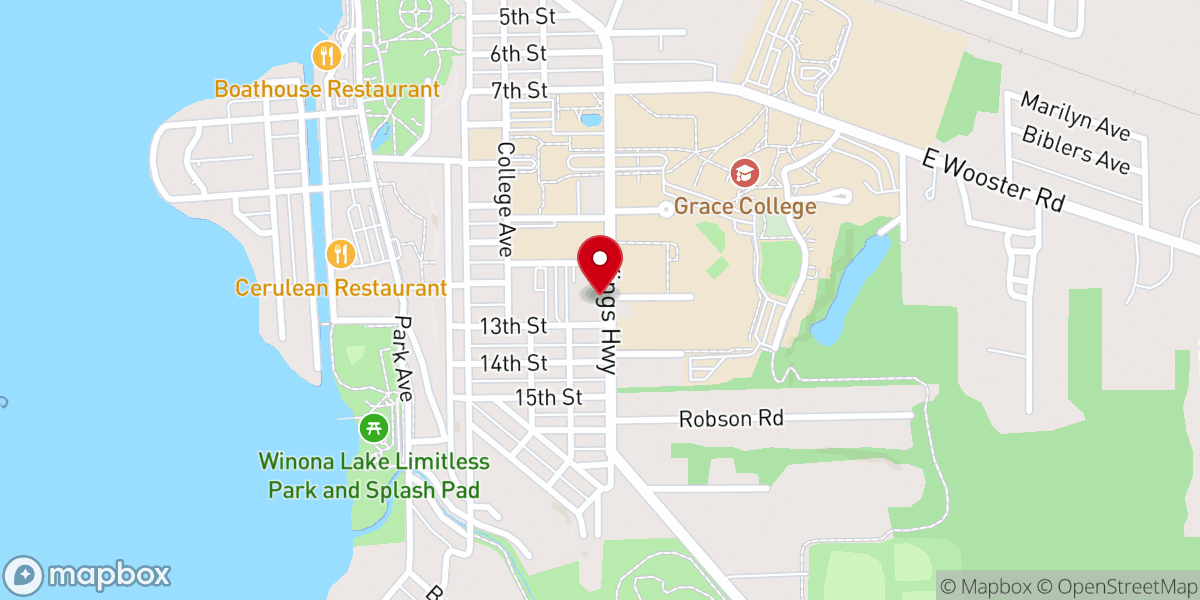 Map showing location of Winona Lake Grace Church