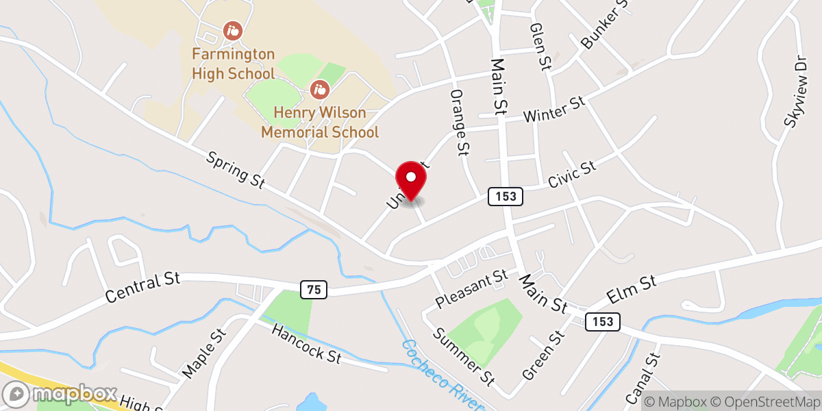 Map showing location of First Baptist Church of Farmington, NH