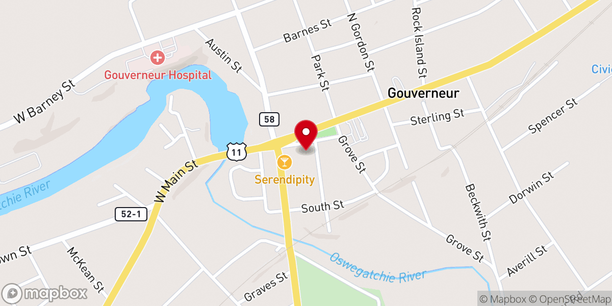 Map showing location of Gouverneur Museum
