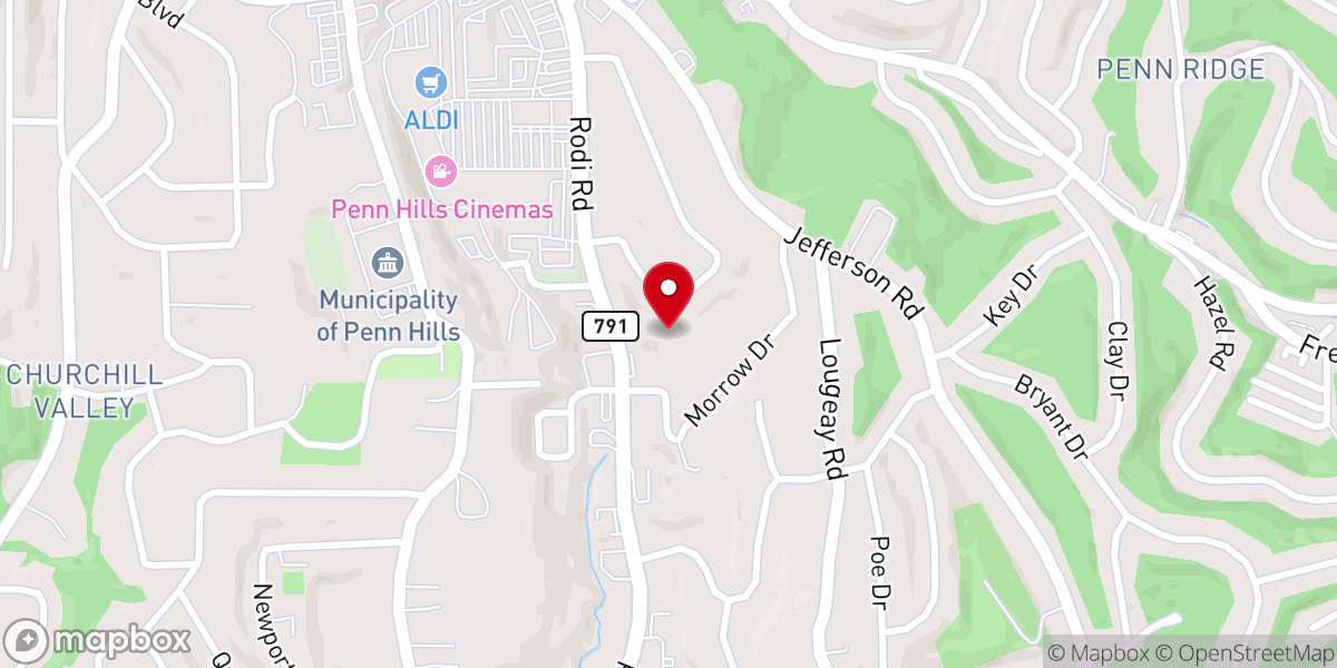 Map showing location of Jesus Is the Answer Ministries of Western Pennsylvania